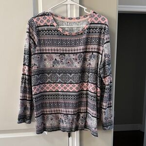 Rafaella Pink & Black Printed Long Sleeve Knit Top